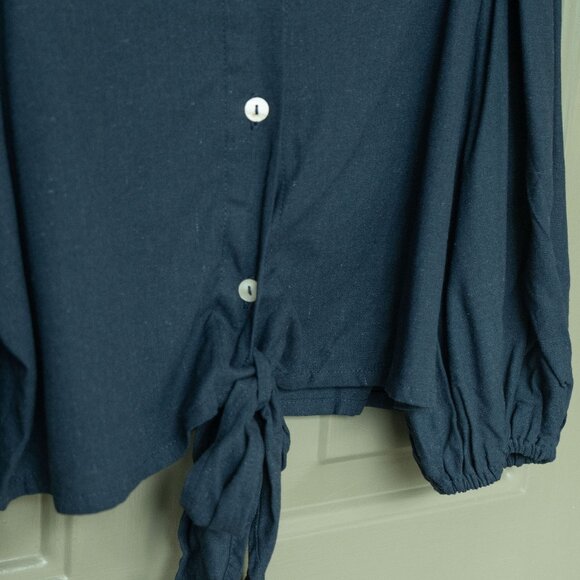 Mare Sole Amore Linen Blouse Crop Boxy Puff Sleeve Peasant Romantic Button Top - Picture 4 of 10